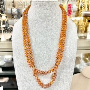 Vintage West Germany Amber/Orange Necklace Lucite Beaded Two Strand Gold Tone